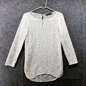 Zara White Lace Top Womens XS Long Sleeve Blouse Sheer Dainty‎ Coquette Ivory